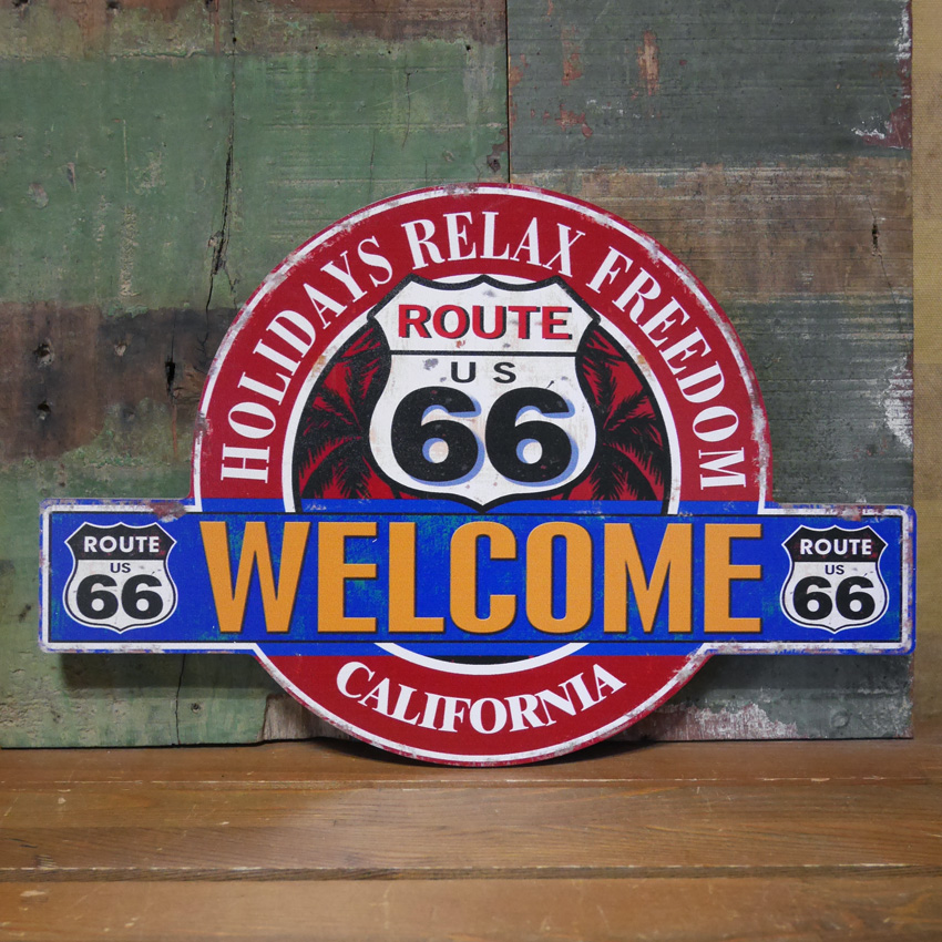 ルート66木製看板 アメリカン インテリア ROUTE66 ウェルカム サイン