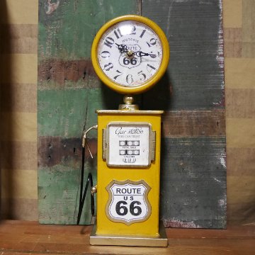 ガスポンプ テーブルクロック ルート66 置時計 YELLOW ROUTE66　アメリカン雑貨画像