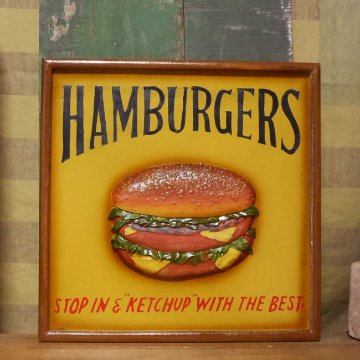 ハンバーガーウッド看板　アメリカンインテリア　アメリカン雑貨画像