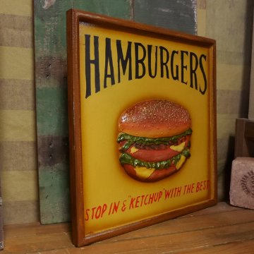 ハンバーガーウッド看板　アメリカンインテリア　アメリカン雑貨画像