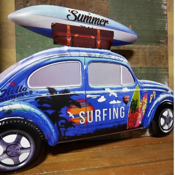 アンティークエンボスプレート SURFING BTL ダイカット ハワイアン ブリキ看板 ビートル アメリカン雑貨画像