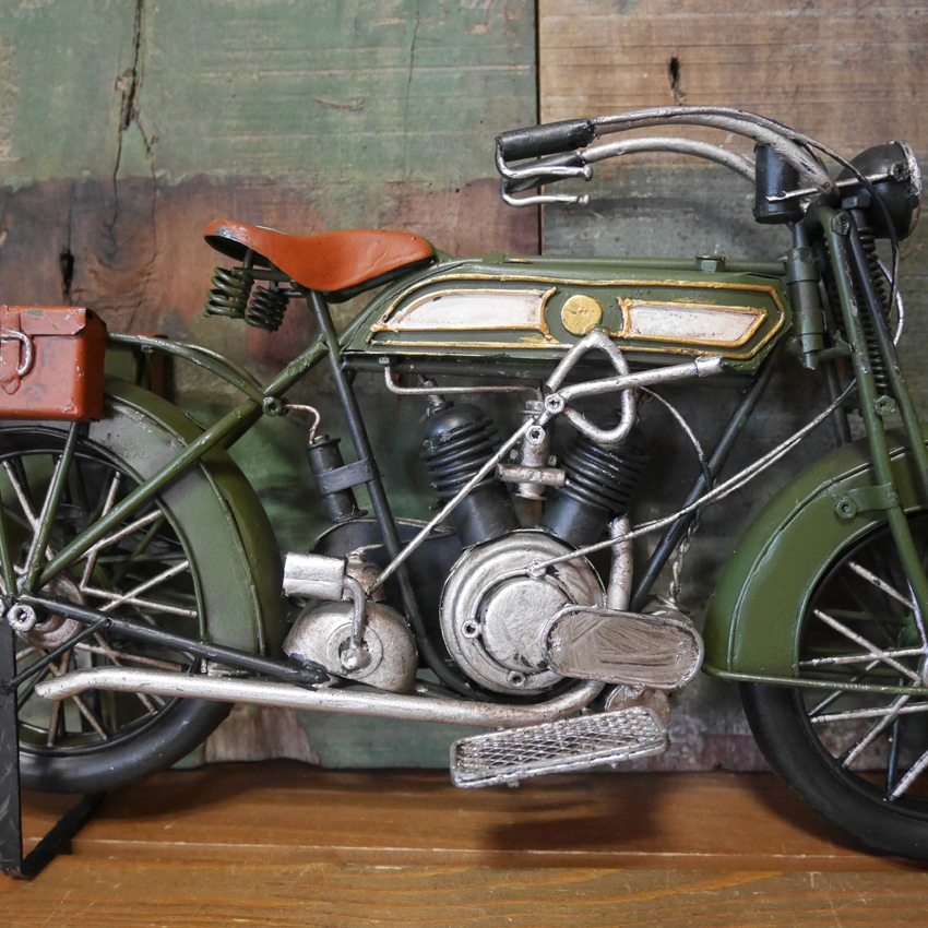 ヴィンテージ モーターサイクル オートバイ GREEN ブリキのおもちゃ インテリアガレージ　アメリカン雑貨画像
