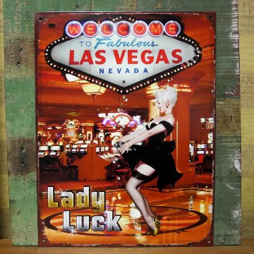 ピンナップガール アンティーク メタルプレート 【  Lady Luck 】 ブリキ看板　アメリカン雑貨画像