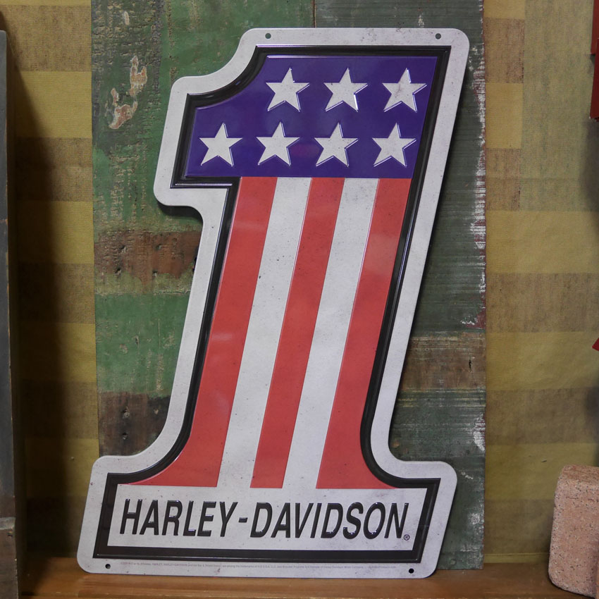 ハーレーダビッドソン HARLEY-DAVIDSON ナンバー1　エンボスティンサイン  アメリカン雑貨画像
