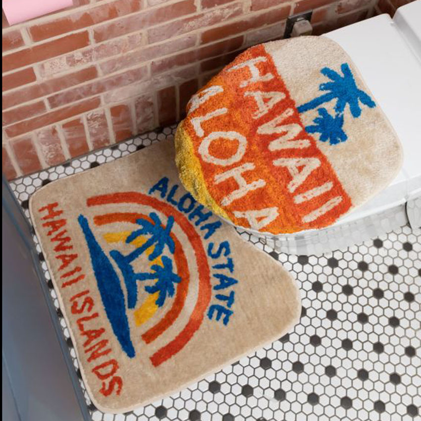 ハワイアン トイレマット ＆ トイレカバー HAWAII セット アイランド ALOHA WHITE トイレタリーの画像