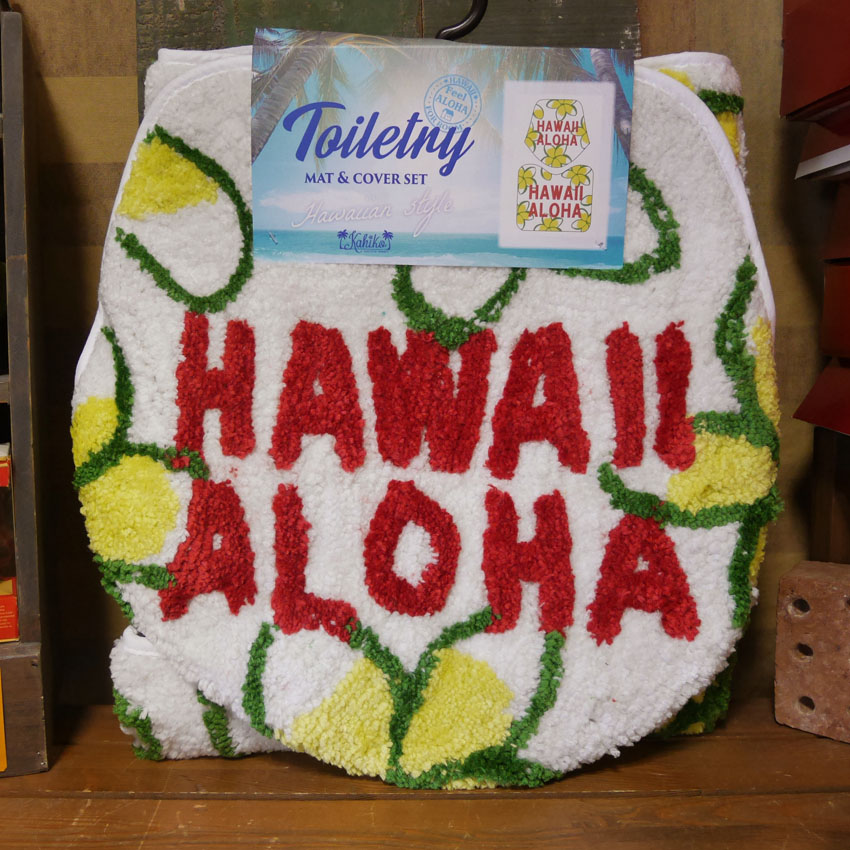 ハワイアン トイレマット ＆ トイレカバー HAWAII セット プルメ WHITE トイレタリー画像