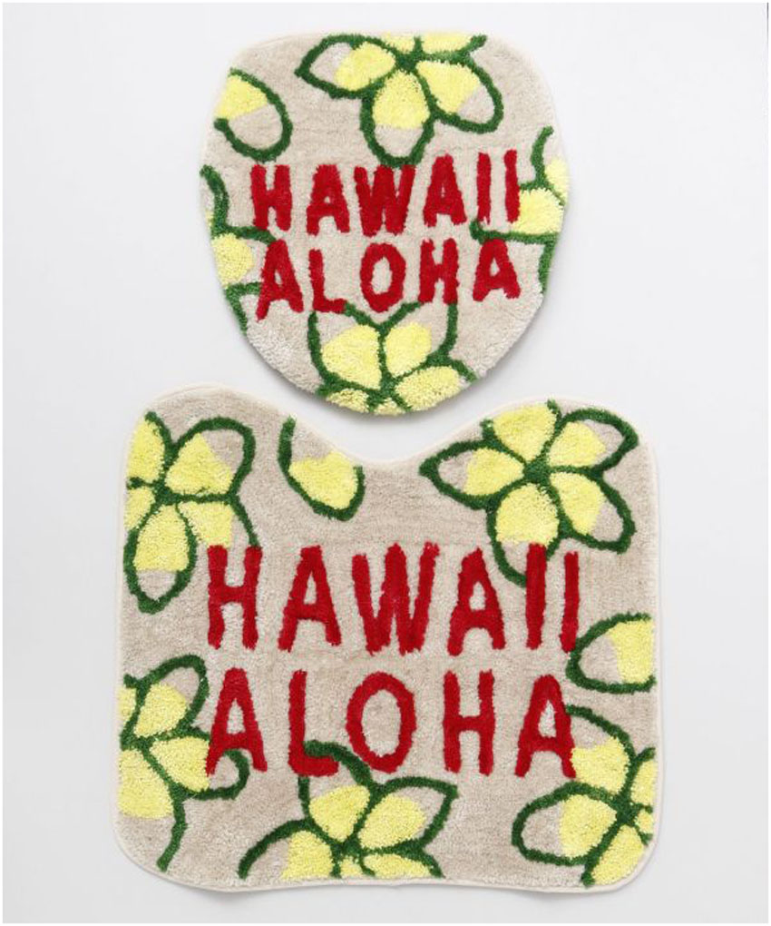 ハワイアン トイレマット ＆ トイレカバー HAWAII セット プルメ WHITE トイレタリー画像