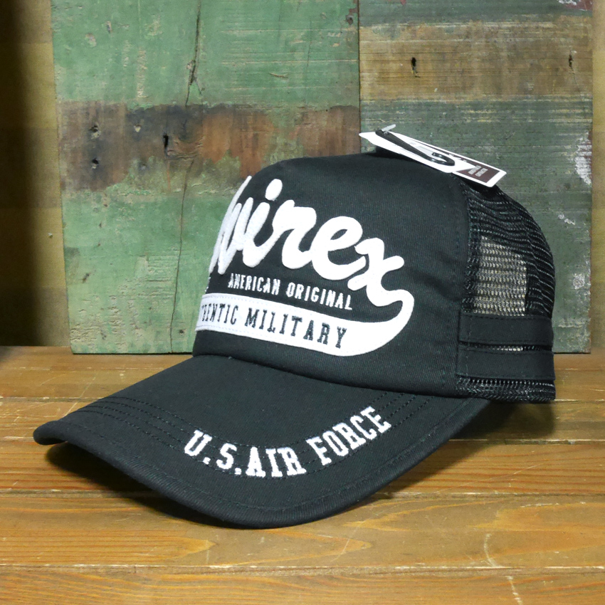 AVIREX フェルト叩きつけ メッシュキャップ ブラック アヴィレックス 帽子 ミリタリー　アメカジ　アメリカン雑貨の画像