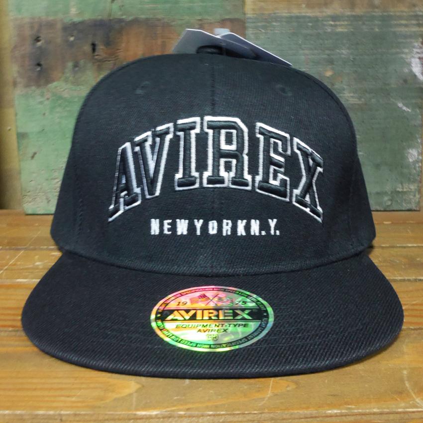 AVIREX COLLEDG EMB BBCAP ベースボールキャップ ブラック アヴィレックス 帽子 フラットバイザー　アメカジ　画像