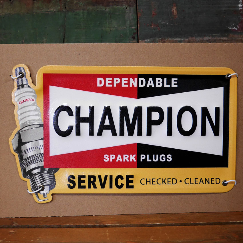 CHAMPION Spark Plugs アメリカン 雑貨 ブリキ看板 メタルサインティン