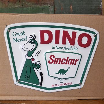 シンクレア　エンボスサイン看板  DINO  オイルメーカー　ガレージインテリア ブリキ看板  アメリカン雑貨画像