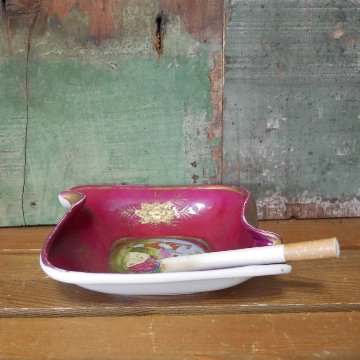 ユーズド　アンティークアッシュトレイ　陶器製灰皿　アンティーク　灰皿　画像