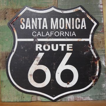 ルート66 アンティークプレート ROUTE66 ブリキ看板サンタモニカ アメリカン雑貨画像