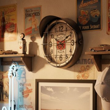 ルート66アンティーククロック サブマリン ROUTE66 シルバー 掛け時計 アメリカン雑貨の画像
