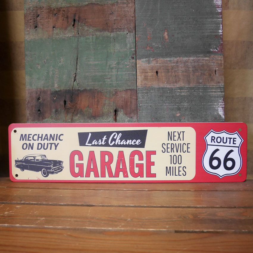 ルート66プレート U.S.ROUTE66 LAST CHANCE GARAGE　ブリキ看板 ビンテージ風 　ティンサイン　アメリカン雑貨の画像