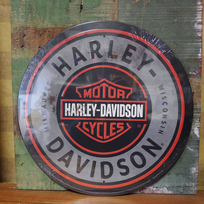 ハーレーダビッドソン BAR&SHIELD TIN SIGN ROUND ティンサインプレートエンボスティンサイン アメリカン雑貨の画像