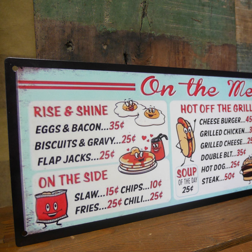 アンティークプレート On the Menu メニュー看板 インテリア ブリキ看板 　アメリカン雑貨の画像