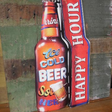 ビア ビール アンティーク エンボスプレート HAPPY HOUR   インテリア 看板 ティンサイン　アメリカン雑貨の画像