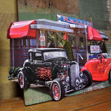 アンティークエンボスプレート Route66 ダイカット  ブリキ看板 ガレージインテリア　アメリカン雑貨の画像