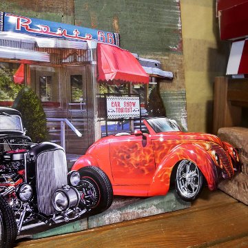 アンティークエンボスプレート Route66 ダイカット  ブリキ看板 ガレージインテリア　アメリカン雑貨の画像