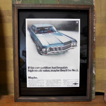 ヴィンテージ フレームポスター　P/BLUE CAR シボレー  インテリアピクチャー インテリア額の画像