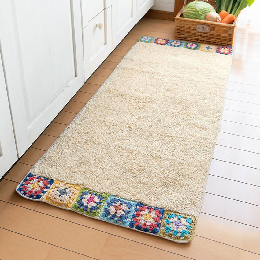 クロシェット ロングインテリアマット Lサイズ ナチュラル キッチンマット　玄関マット　アメリカン雑貨の画像