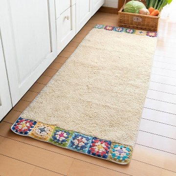 クロシェット ロングインテリアマット Lサイズ ナチュラル キッチンマット　玄関マット　アメリカン雑貨の画像