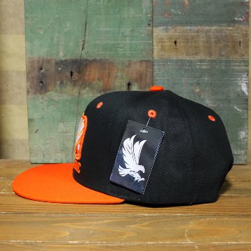 フラット バイザー キャップ CALIFORNIA REPUBLIC CALI BEAR ブラック ＆ オレンジ 帽子 アメカジ　アメリカン雑貨の画像