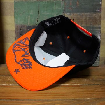 フラット バイザー キャップ CALIFORNIA REPUBLIC CALI BEAR ブラック ＆ オレンジ 帽子 アメカジ　アメリカン雑貨の画像