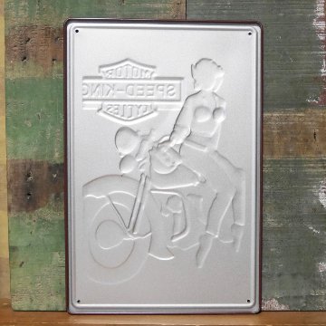 ブリキ看板SPEED KING LADY A4サイズ エンボスティンプレート　ピンナップガール　アメリカン雑貨の画像