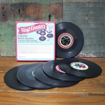 レコード コースター 6枚セット キッチン雑貨 カフェ バー レトロ ディスプレイ アメリカン雑貨の画像