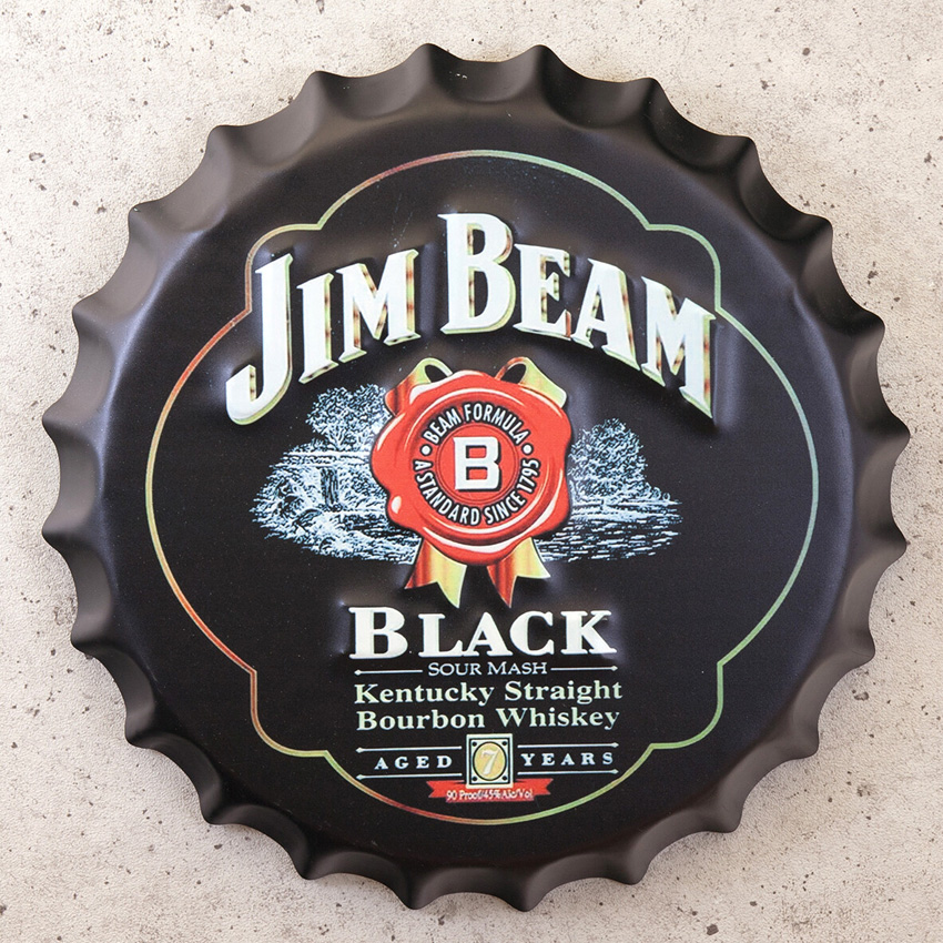 ジムビーム エンボスボトルキャップサイン  インテリア 王冠型 ブリキ看板 アメリカン雑貨の画像
