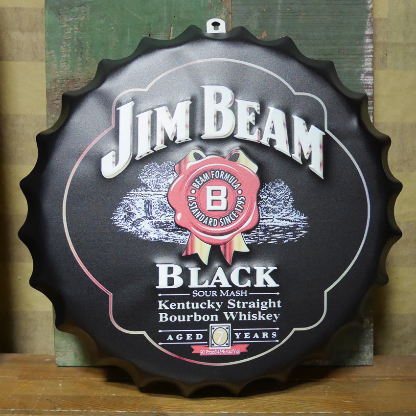 ジムビーム エンボスボトルキャップサイン  インテリア 王冠型 ブリキ看板 アメリカン雑貨の画像