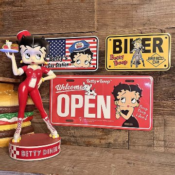 BIKER CM PLATE ベティブープ ミニ CMプレート バイクタグ プレート I LOVE BETTY BOOP ブリキ看板 ライセンスプレート インテリア　アメリカン雑貨の画像