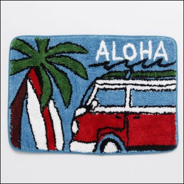 ハワイアン インテリアマット  ALOHA アラバスMAT バスマット パームツリー フロアマット サーフバス ブルー　アメリカン雑貨の画像