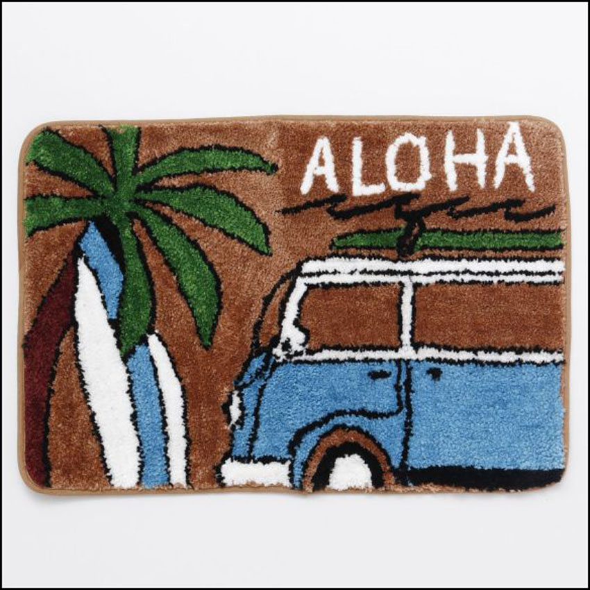 ハワイアン インテリアマット  ALOHA アラバスMAT バスマット パームツリー フロアマット サーフバス ブラウン　アメリカン雑貨の画像