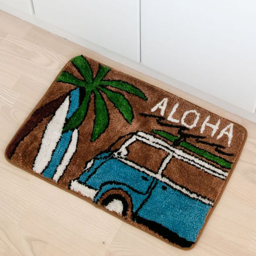 ハワイアン インテリアマット  ALOHA アラバスMAT バスマット パームツリー フロアマット サーフバス ブラウン　アメリカン雑貨の画像