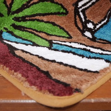 ハワイアン インテリアマット  ALOHA アラバスMAT バスマット パームツリー フロアマット サーフバス ブラウン　アメリカン雑貨の画像