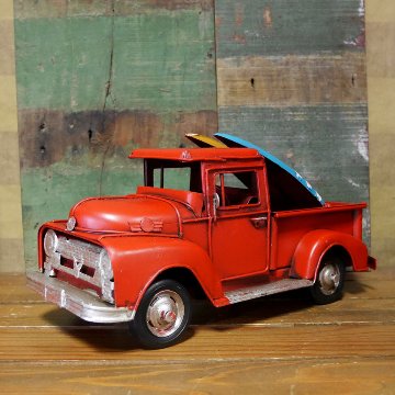 ピックアップサーフトラック【レッド】 ブリキ製自動車 ブリキのおもちゃ アメリカン雑貨の画像