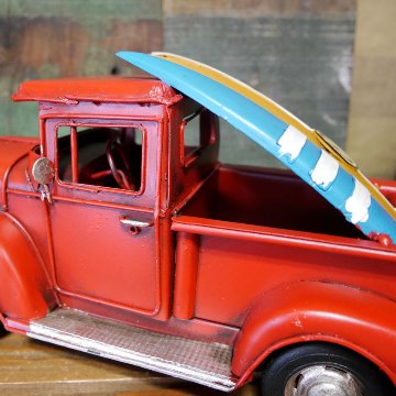 ピックアップサーフトラック【レッド】 ブリキ製自動車 ブリキのおもちゃ アメリカン雑貨の画像