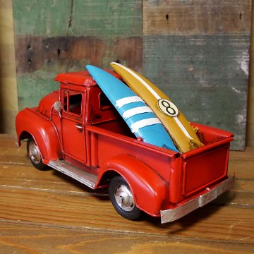 ピックアップサーフトラック【レッド】 ブリキ製自動車 ブリキのおもちゃ アメリカン雑貨の画像