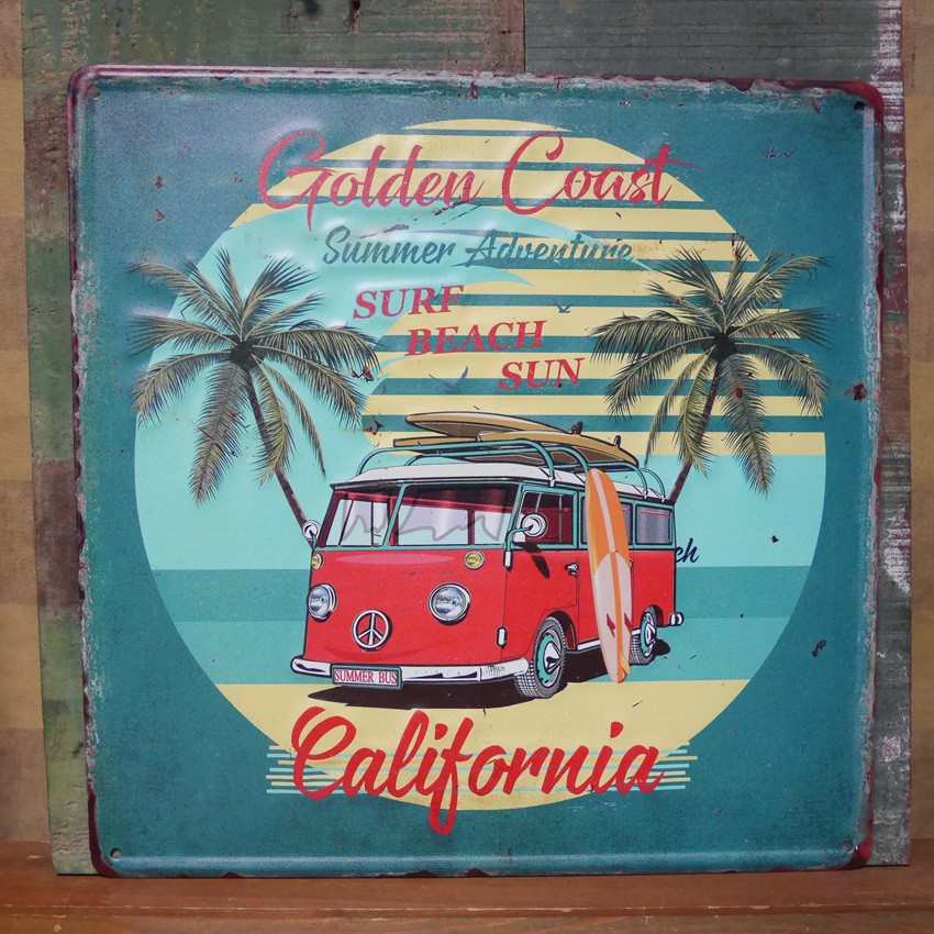 アンティークエンボスプレート  インテリア ブリキ看板 カリフォルニア ゴールデンコースト ハワイアン ブリキ看板 アメリカン雑貨の画像