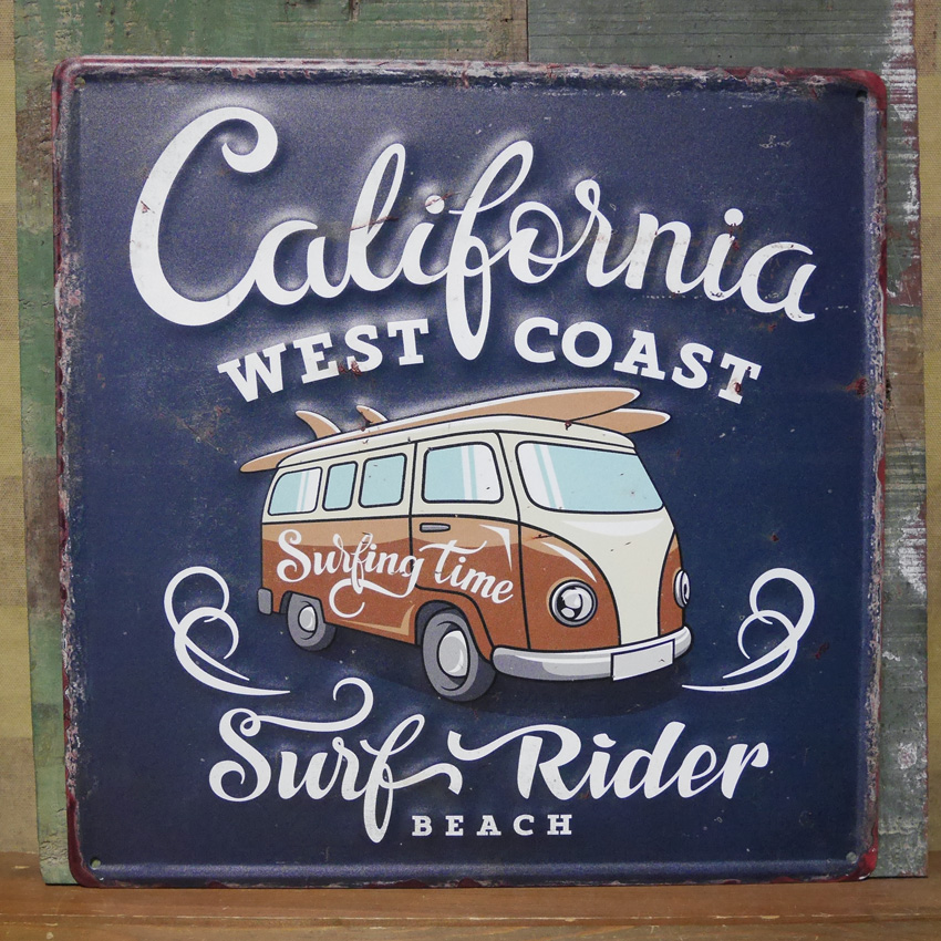 アンティークエンボスプレート  インテリア ブリキ看板　カリフォルニア サーフバス ハワイアン  アメリカン雑貨の画像