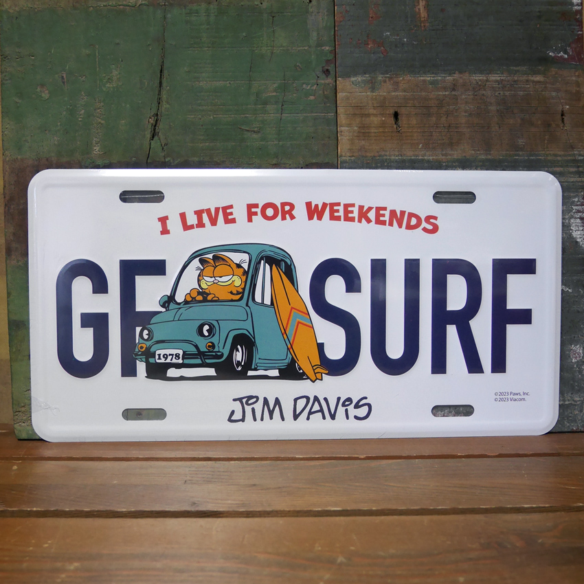 ガーフィールド コマーシャルプレート GARFIELD アルミプレート CMプレート ホワイト アメリカン雑貨 GF-00014-1　の画像