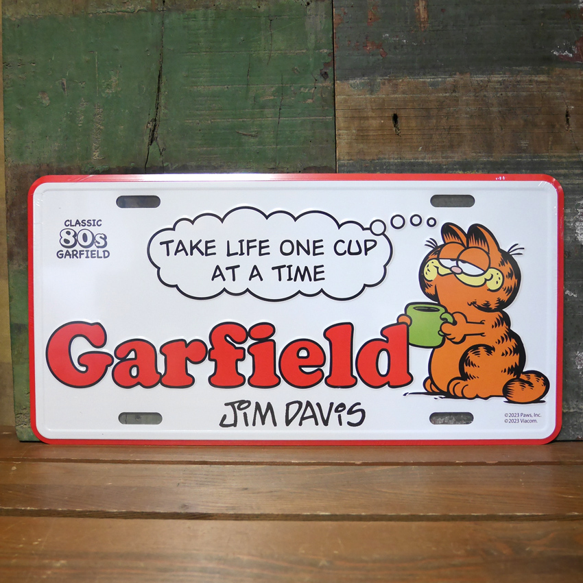 ガーフィールド コマーシャルプレート GARFIELD アルミプレート CMプレート ホワイト アメリカン雑貨 GF-00014-4　の画像