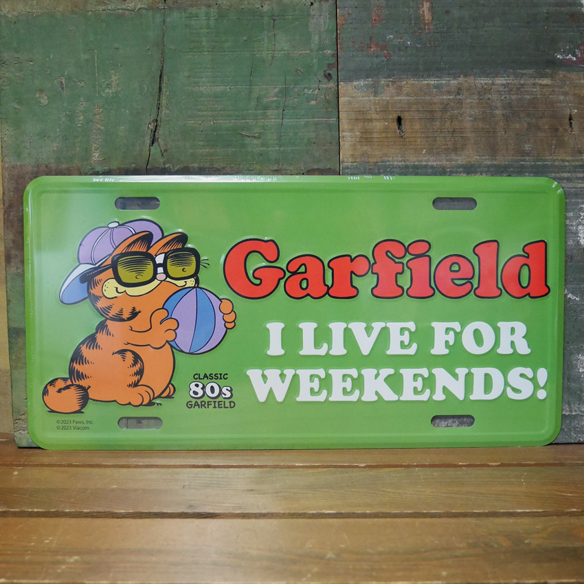 ガーフィールド コマーシャルプレート GARFIELD アルミプレート CMプレート グリーン アメリカン雑貨 GF-00014-6　の画像