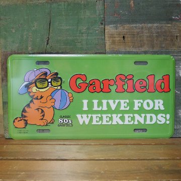 ガーフィールド コマーシャルプレート GARFIELD アルミプレート CMプレート グリーン アメリカン雑貨 GF-00014-6　の画像
