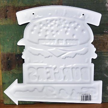 フードサイン ハンバーガー エンボスブリキ看板 HOME STYLE BURGERS　ティンサイン　アメリカン雑貨の画像