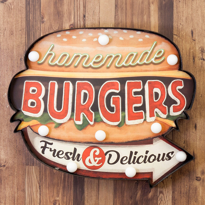 アメリカンクラシック LED Sign BURGERS ハンバーガー ネオンサイン ウォールインテリア アメリカン雑貨の画像