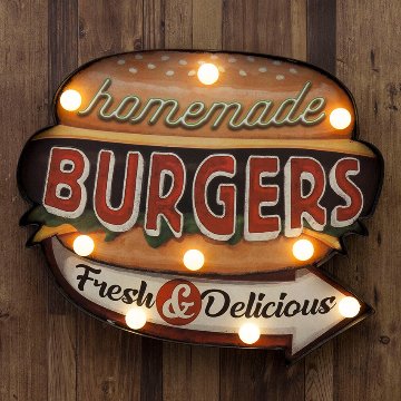 アメリカンクラシック LED Sign BURGERS ハンバーガー ネオンサイン ウォールインテリア アメリカン雑貨の画像